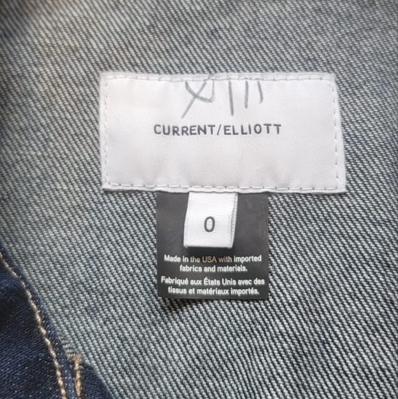 Current/Elliott 0 xs Denim Jacket Dark Wash Blue Pleated Trucker Western - Picture 7 of 8